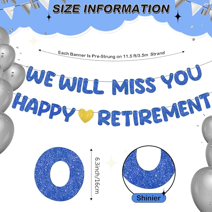 Fulmoon Pre Strung Happy Retirement and We Will Miss You Banner Bunting - Image 2