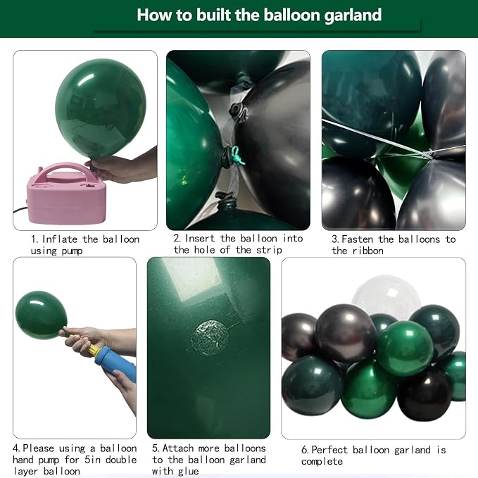 Black Green Balloon Garland Double Stuffed Dark Emerald Green Balloons Clear - Image 4