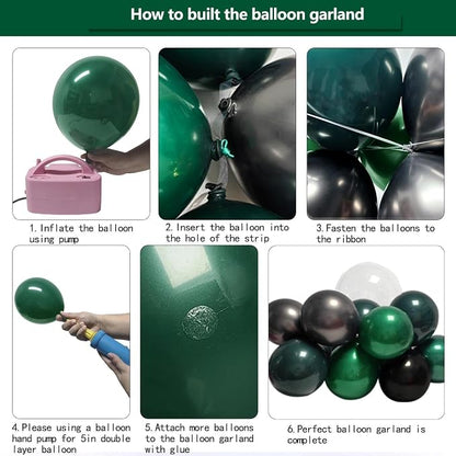 Black Green Balloon Garland Double Stuffed Dark Emerald Green Balloons Clear - Image 4
