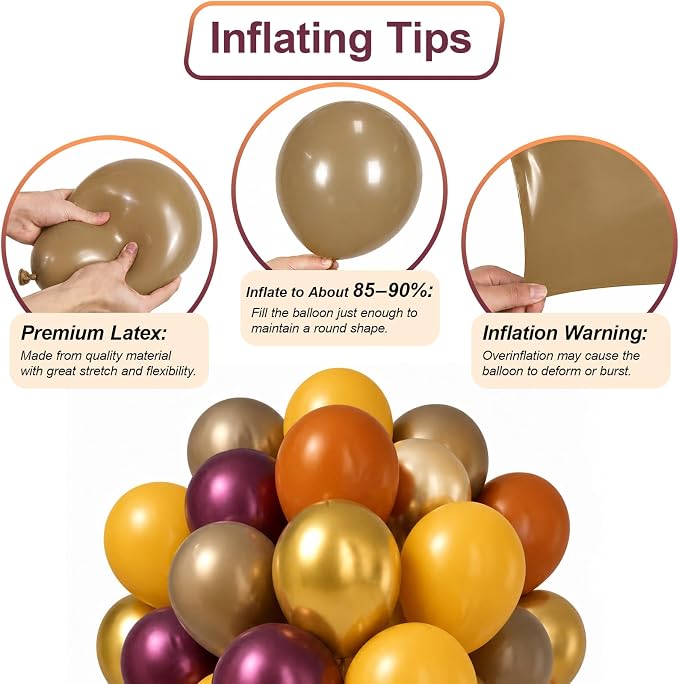 Fall Balloons, 12Inch Orange Yellow Brown Burgundy and Gold Balloons - Image 3