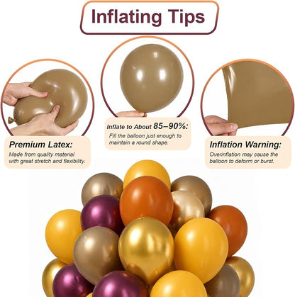 Fall Balloons, 12Inch Orange Yellow Brown Burgundy and Gold Balloons - Image 3