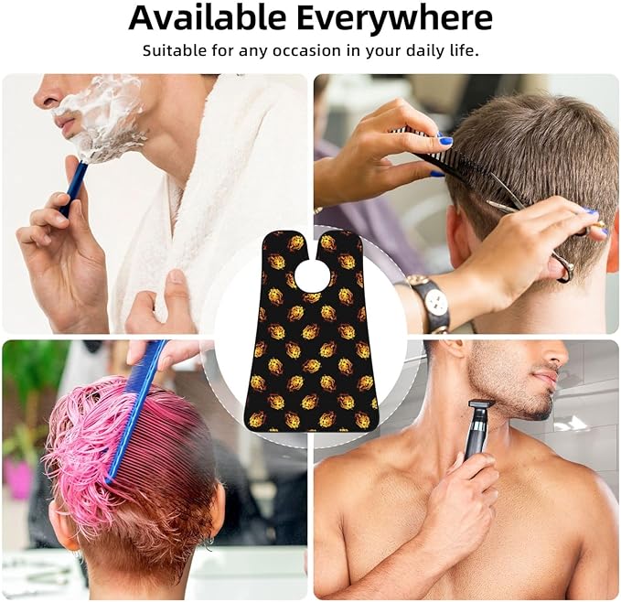 Stretchable Beard Cape, Non-Stick Hair Catcher for Trimming, Waterproof Grooming Apron, Burning Fire Flame On Black