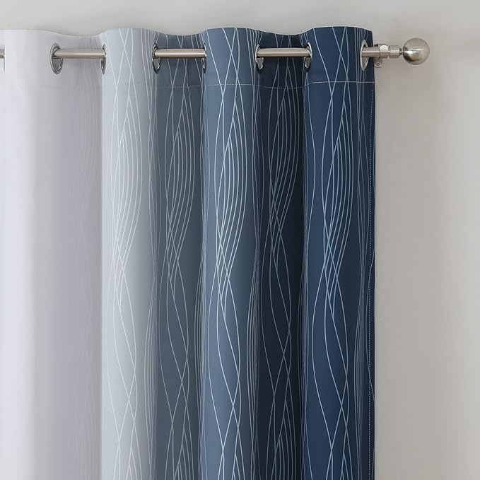 Greyish White and Navy Blue Blackout Curtains 96 Inches Long, Ombre Thermal - Image 4