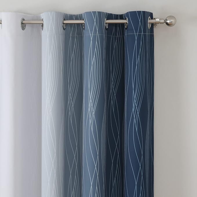 Navy Blue and Grayish White Blackout Curtains - Image 4