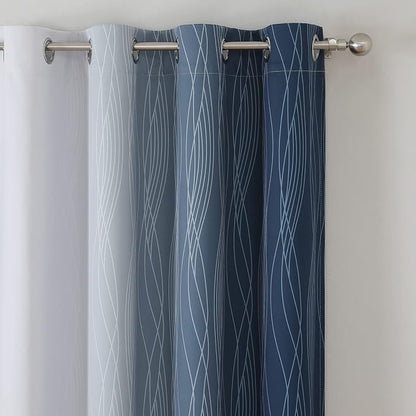 Estelar Textiler Navy Blue and Greyish White Blackout Curtains - Image 4