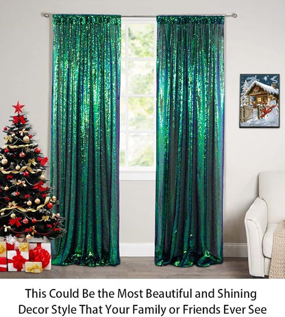 ShinyBeauty Sequin Curtains 2 Panels 2FTx8FT Iridescent Green Photo Booth - Image 3