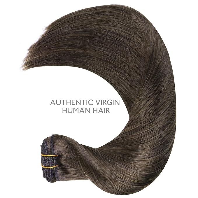 WENNALIFE Clip in Hair Extensions Real Human Hair, 24 Inch 120g 7pcs Human Hair Extensions Clip In Human Hair, Cool Dark Brown Clip In Real Hair Coloured Remy Human