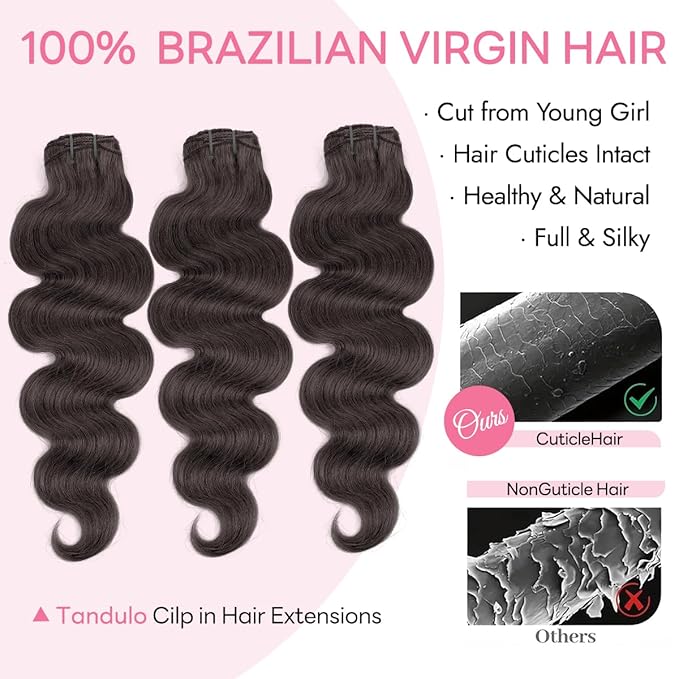 Clip in Hair Extensions Real Human Hair Body Wave 2 Dark Brown Clip in 100% Brazilian Remy Human Hair Extensions 8pcs Per Set with 18 Clips Double Weft 24 Inch 120g/3.6oz
