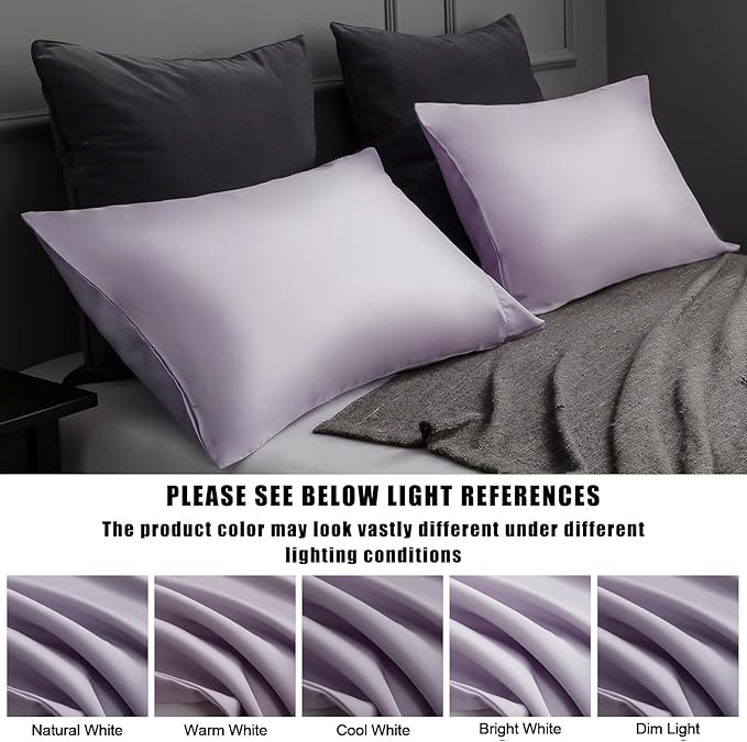 TELUS Pillow Cases Standard Size 2 Pack, Bamboo Rayon Cooling Pillowcases with Envelope Closure, Cool Breathable Pillow Cover for Hot Sleeper & Night Sweats, 20x26 inch, Purple
