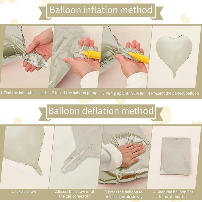 Cream Heart Balloons, 18inch Beige Foil Valentine Balloons - Image 8