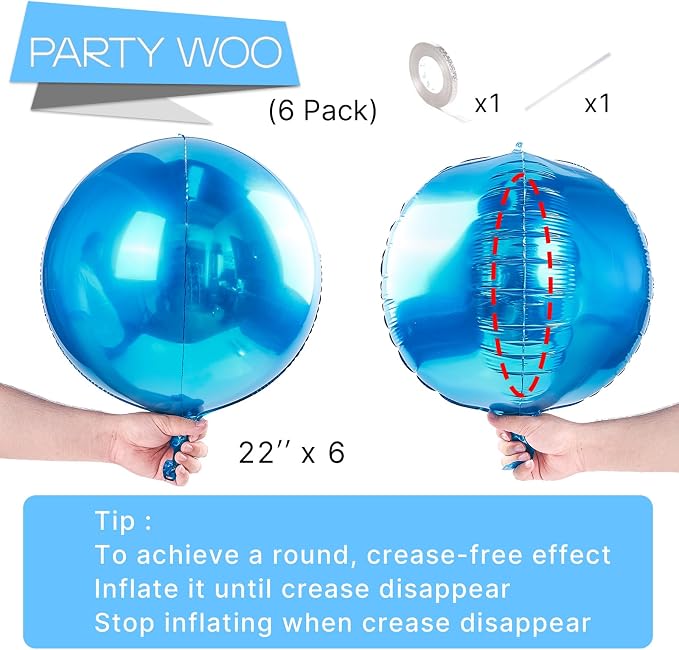 PartyWoo Light Blue Large Round Giant 4D Jumbo Foil Balloons 6pcs 22 Inch | 22 - Image 4