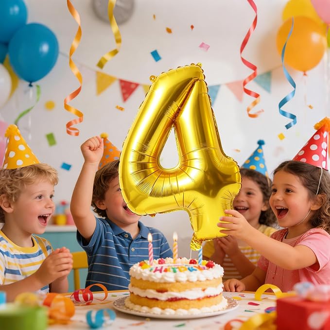40 Inch Number 4 Balloons for 4th Birthday Party Decorations, 0-100 Gold Large - Image 2