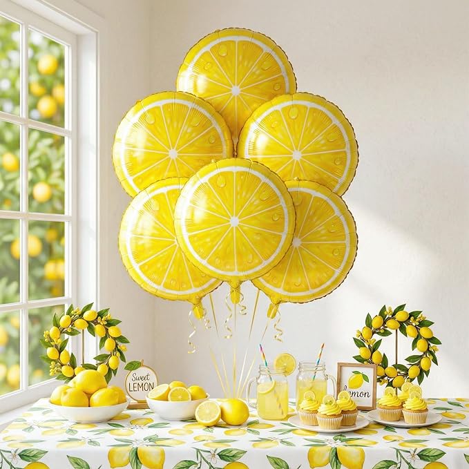 6 Pcs 18" Lemon Foil Balloons, Sliced Lemonade Supplies, Main Squeeze Bridal - Image 3