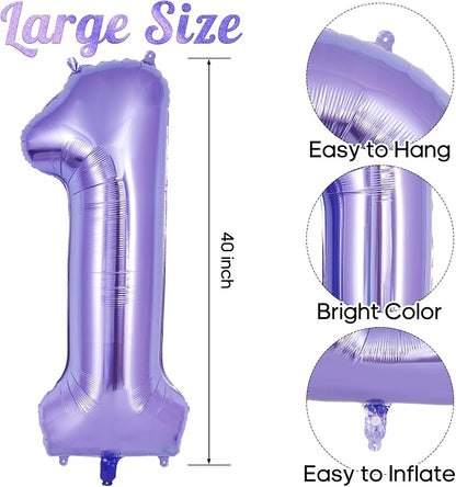Purple Number 1 Balloon 40 Inch, Big Large Foil Helium Number Balloons - Image 3