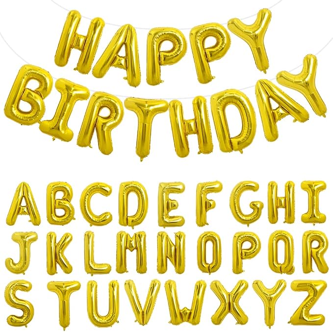 TONIFUL 65 Pcs 16 Inch Gold Happy Birthday Balloons and 2 Sets A-Z Foil Letters by TONIFUL