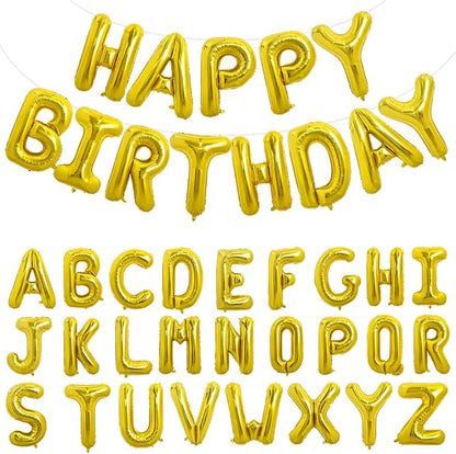 TONIFUL 65 Pcs 16 Inch Gold Happy Birthday Balloons and 2 Sets A-Z Foil Letters by TONIFUL