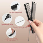 2Pcs Hair Combs for Women and Men，Combs for Hair Stylist, Professional Black Carbon Fiber Teasing Comb，Fine and Wide Tooth Barber Comb for All Hair Types（Style 1）