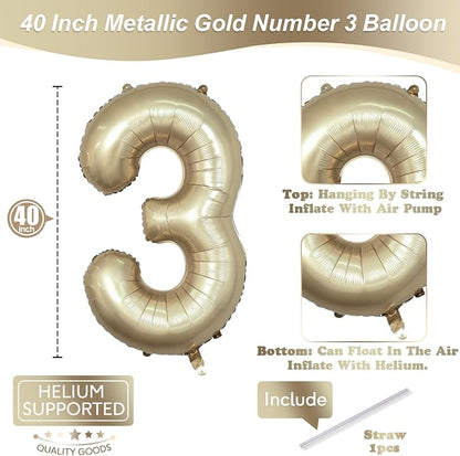 Large Light Gold 3 Balloons, 40 Inch Metallic Champagne Gold Helium Mylar Foil - Image 2