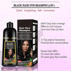 Black Hair Dye Shampoo Instant 3 in 1 for Gray Hair Coverage - Herbal Formula, Semi-Permanent Hair Color in 10 Minutes, Lasts 30 Days, 100% Grey Coverage Shampoo for Men & Women, 500ml (16.9 Fl Oz)