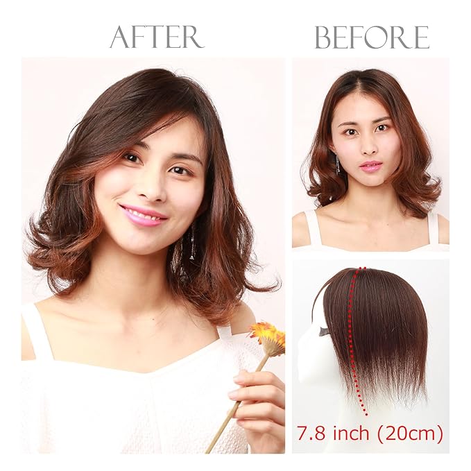 100% Human Hair Topper Machine Hand Made Hair Pieces Clip in Hair Wiglets for Women Thinning Hair,Hair Loss BAZF710 (BR Brown × Hair Length:7.8"(20cm), Base Dimension:2.8"×3.9"(7cm×10cm))