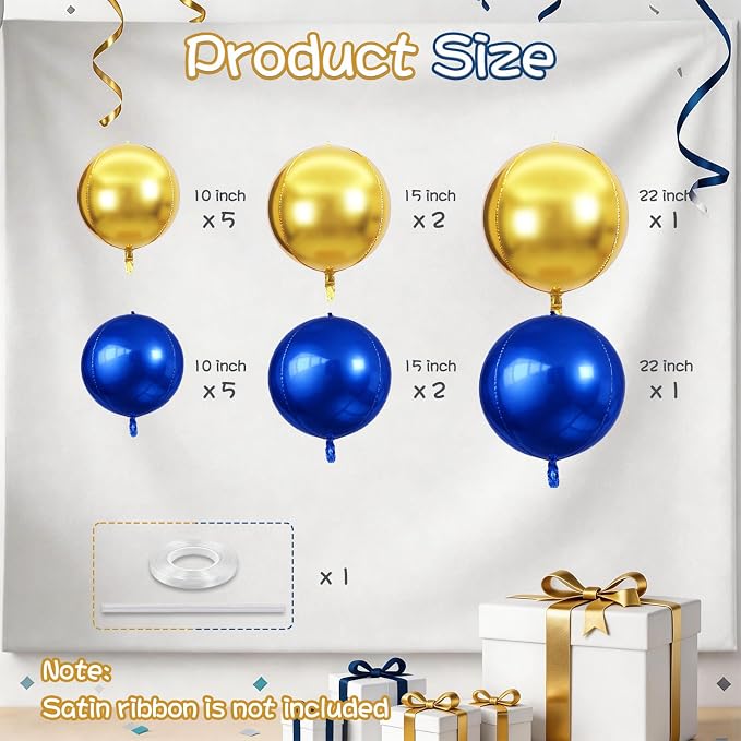 Navy Gold Round Foil Balloons - Image 2