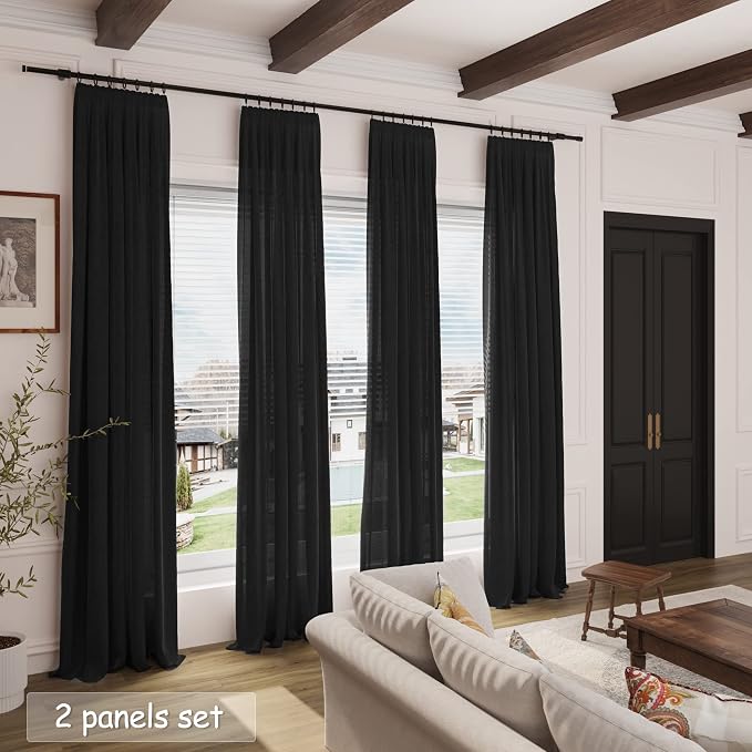 Long Black Curtain 100 inches Long 2 Panels Set - Image 7