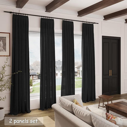 Long Black Curtain 100 inches Long 2 Panels Set - Image 7