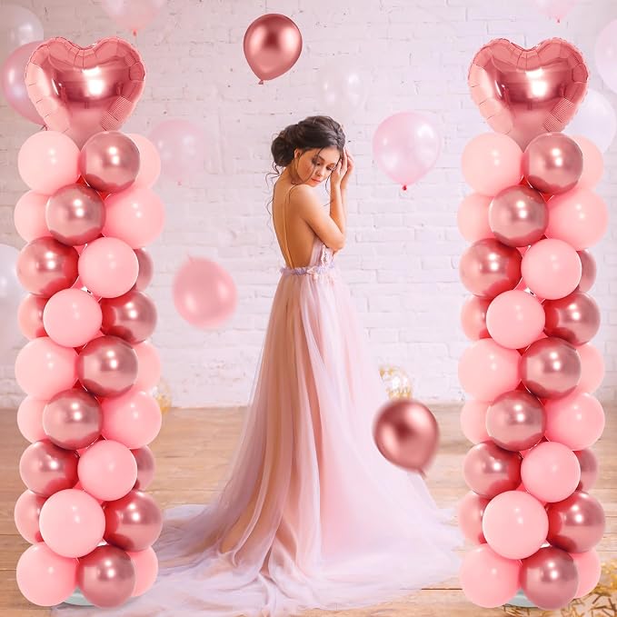Realspring 2 Sets Wedding Pink and Rose Heart Shape Balloons Column Stand Kit - Image 2