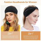 Yeshan Black Wide Headbands for Women Turban Knotted Headband for Lady Boho Thick Head Wraps Hairbands Large African Sport Yoga Head bands,Pack of 6