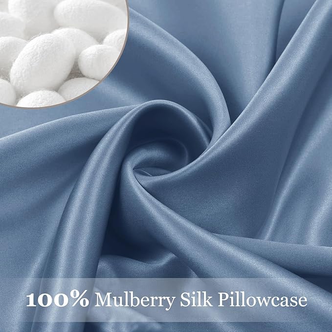 Adubor 100% Silk Pillowcase - Mulberry Silk Pillow Cases, 23 Momme 6A Grade Fibers, Silk Pillow Case for Hair and Skin Health, with Hidden Zipper (King 20''×36'', Gray Blue, 1PC)