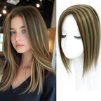 Hair Toppers for Real Human Hair, 360° 3D Human for Women with Thinning Hair Upgrade Middle Part Clip in Bangs Pieces for Women Daily (P4/27, 14 Inch-3D-Side)