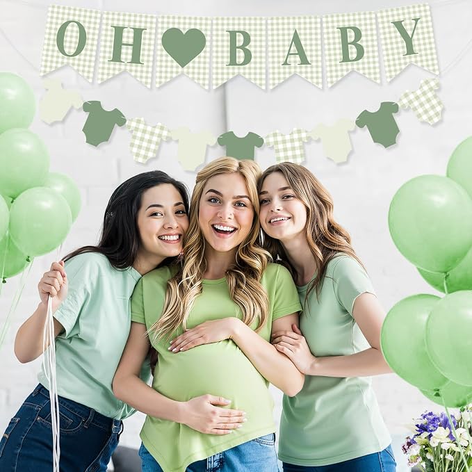 Hahafelt 1 Pcs Green Gingham Baby Banner - Image 4