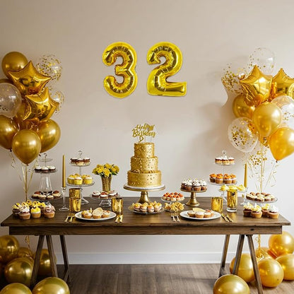 TONIFUL Number Balloon 16 Inch 10 Pcs Fat Gold 0-9 Birthday Number Balloons | - Image 6