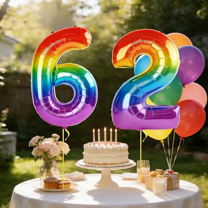 40 Inch Number 62 Balloons for 62nd Birthday Party Decorations, 0-100 Rainbow - Image 3