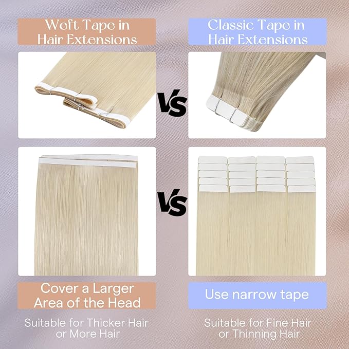 Full Shine Human Hair Tape in Extensions Color Blonde Tape in Weft Hair Extensions 24Inch Seamless Double Weft Hair Extensions for Women Easy Application Travel Friendly Styling One Piece 50G