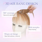 Hairro Clip On Bangs Human Hair Bangs Hair Clip In Bangs 3D 360°Cover Topper With Bangs Wispy Air Bangs Hair Pieces Fake Bangs For Women 8 Inches 10g #06 Light Brown