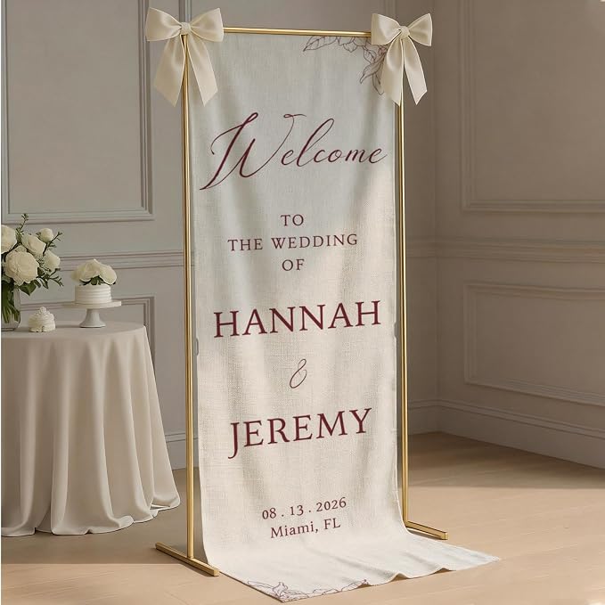 Mapileng Elegant Wedding Linen Wall Tapestry Welcome Banner, Personalized - Image 2
