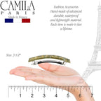 Camila Paris CP3447 French Hair Barrette Clip for Girls Green Flower, Rubberized Metal Clasp Strong Hold Grip Hair Clips for Women, No Slip Durable and Styling Girls Hair Accessories, Made in France