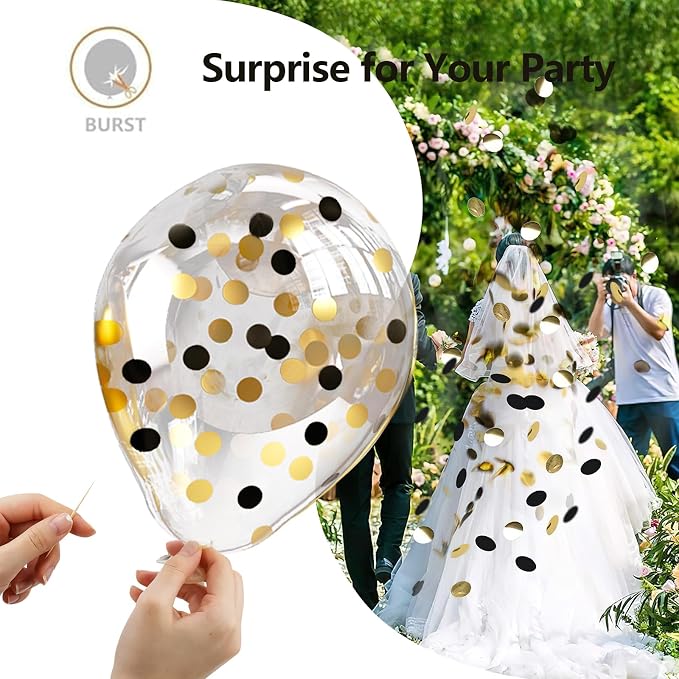 Bezente Black Gold Confetti Latex Balloons 60 Pack 12 inch | Black Gold - Image 6