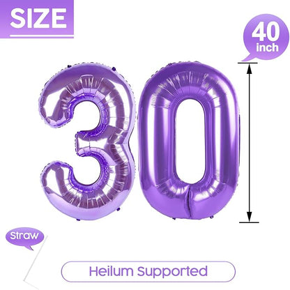30 Balloon - Purple Birthday Number Balloons, 40 Inch Decorations Men Women | - Image 5
