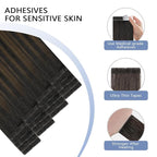 COOKAYU Invisi Edge Tape in Hair Extensions Real Human Hair Seamless Injected Tape Ins 14Inch 20pcs 30g Natural Black to Medium Brown and Caramel blonde Extensions