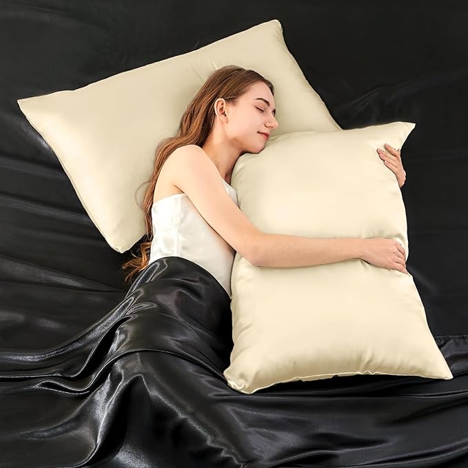 INFIIXSO Mulberry Silk Pillow Cases King Size Set of 2, Silk Pillowcase with Hidden Zipper 20"x36", Extraordinary Smooth and Soft Pillow Case for Hair and Skin(Ivory, 2 Pack)