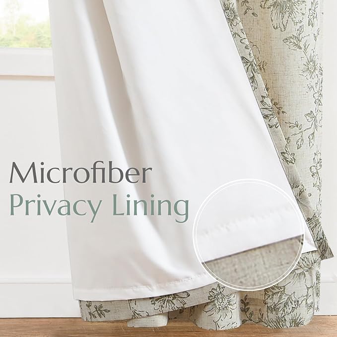 jinchan Floral Linen Curtains Lined 108 Inch Farmhouse Back Tab 2 Panels | - Image 5