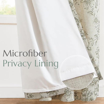 jinchan Floral Linen Curtains Lined 108 Inch Farmhouse Back Tab 2 Panels | - Image 5