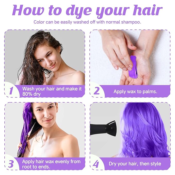 Purple Temporary Hair Color Wax Kit for teenagers,Crazy Hair Day Accessories, Gifts for Kids,Instant Hair Dye Color Wax for Party, Cosplay, Halloween, Christmas,Washable Crazy Hair Style