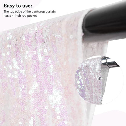 PartyDelight Iridescent White Sequin Backdrop Curtains 2x8ft 2 Panels | Color - Image 2