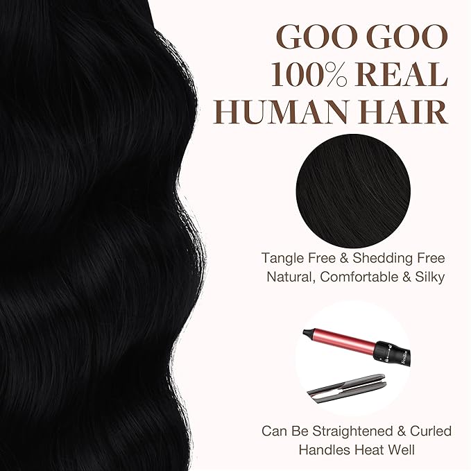 GOO GOO Tape in Hair Extensions Human Hair, 1 Jet black, 20inch 100g 40pcs, Skin Weft Seamless Invisible, Silky Straight with Thick Ends, Remy Human Hair