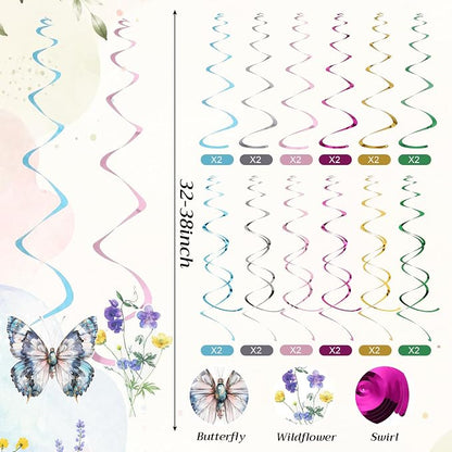 36 Pcs Wildflower Butterfly Hanging Swirl Decoration Wildflower Ceiling Hanging - Image 4