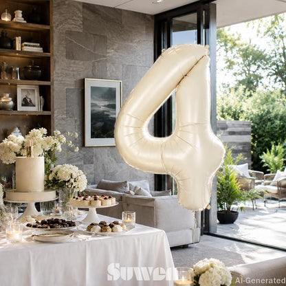 SUWEN 40 Inch Cream White Large 4 Balloon Numbers Big Foil Helium 0-9 | Jumbo - Image 3