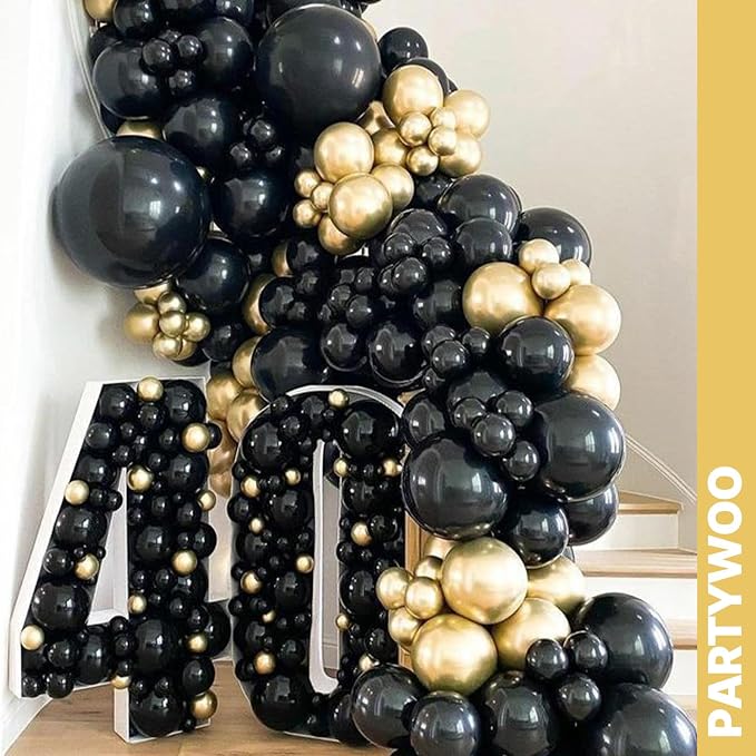 PartyWoo Black and Gold Balloons 66pcs Matte Black Metallic Gold Balloons | - Image 7